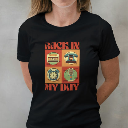 woman wearing back in my day graphic tee
