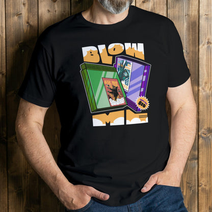 mean wearing blow me cartridges on graphic tee