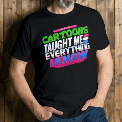 man wearing cartoons graphic tee