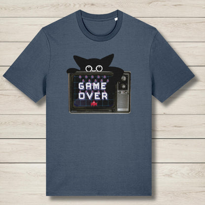 cat says game over blue premium t shirt