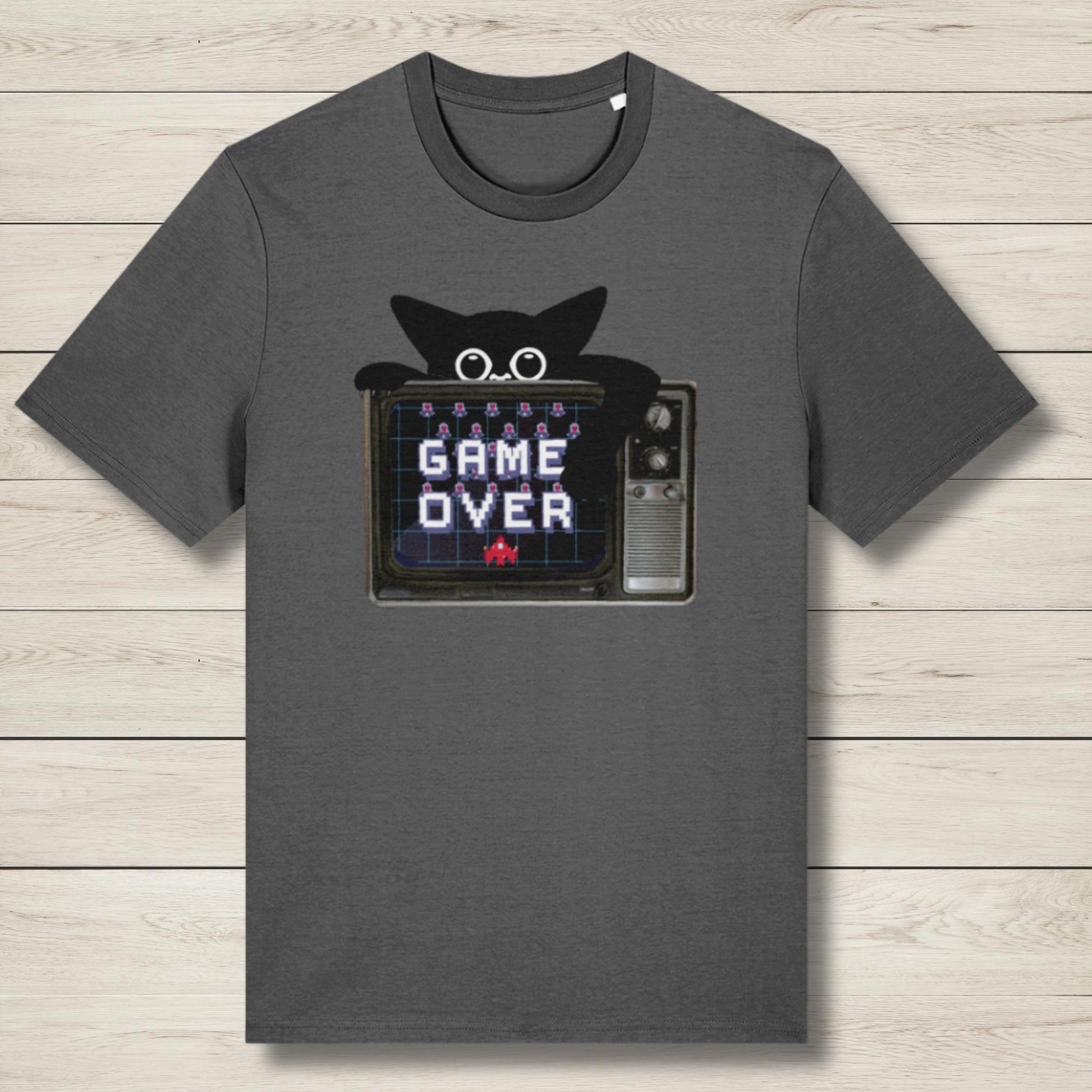cat says game over premium grey t shirt