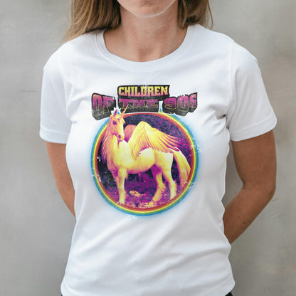 woman wearing child of the 90s graphic tee