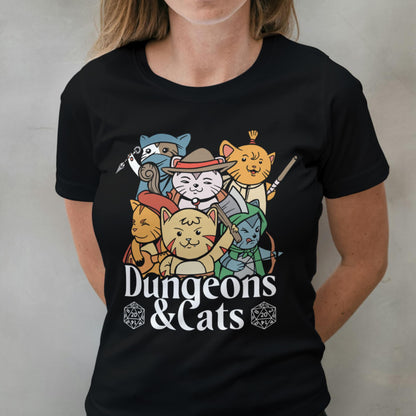 woman wearing dungeon and cats t shirt