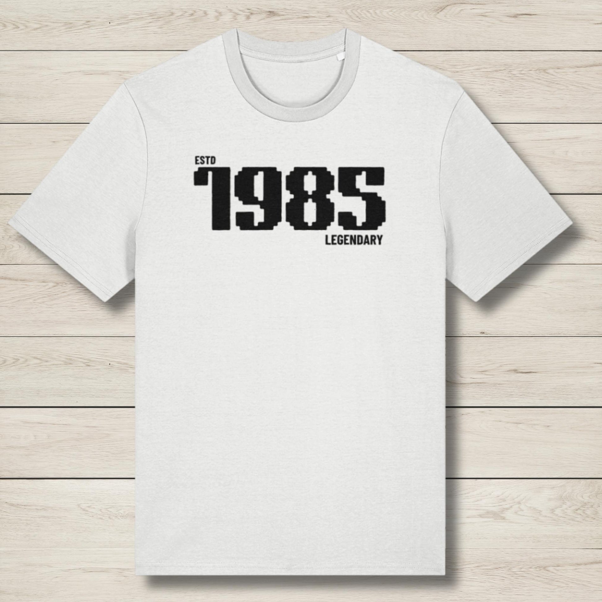 establish 1985 white graphic tee