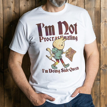 mean wearing side quests graphic tee