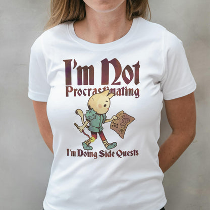 woman wearing side quests graphic tee
