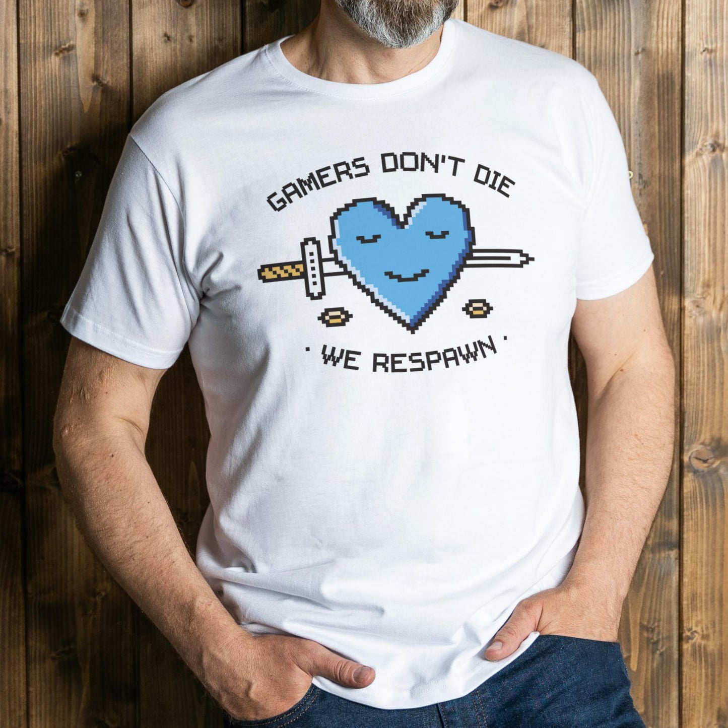 man wearing gamers dont die graphic tee