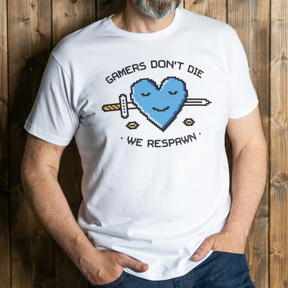 man wearing gamers dont die graphic tee