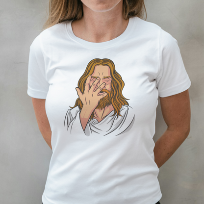 woman wearing jesus ashamed graphic tee