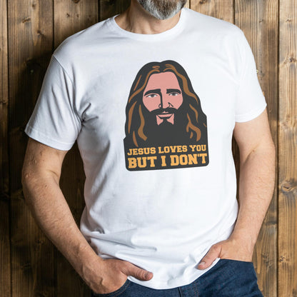 man wearing jesus lives you t shirt