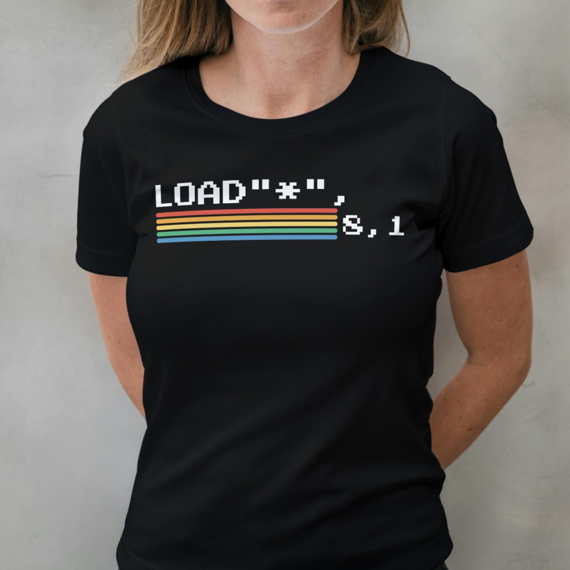 woman wearing c64 load t shirt