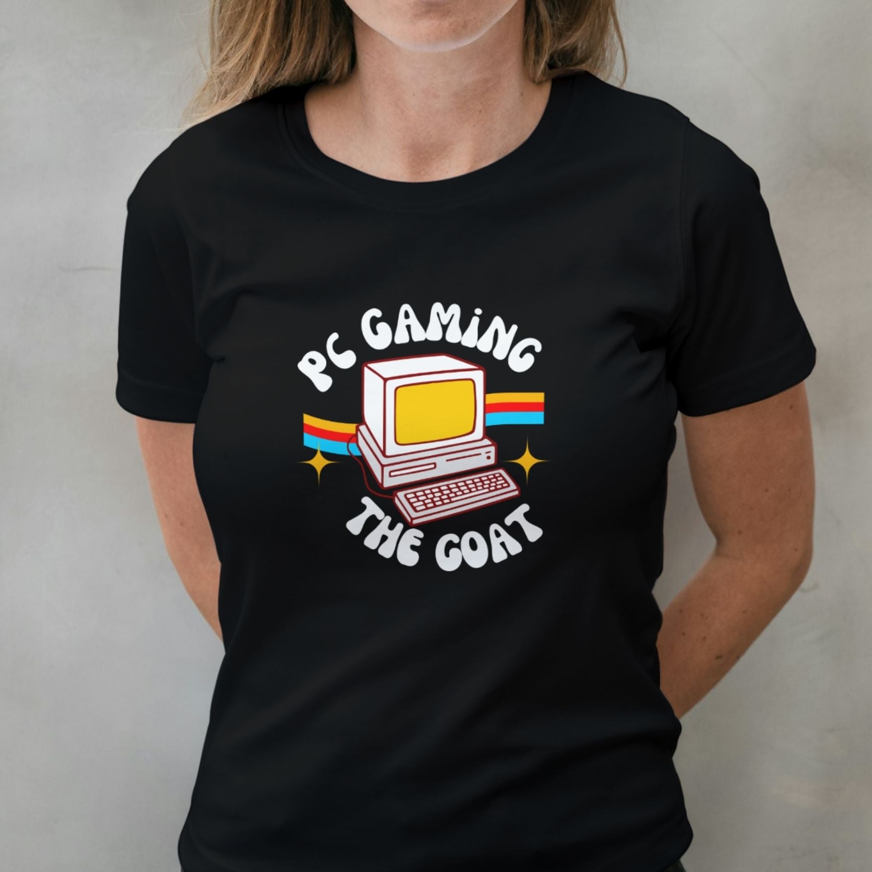 woman wearing pc gaming graphic tee