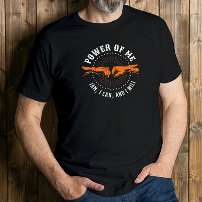 man wearing fist bum pow graphic tee