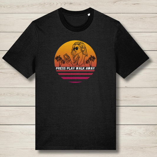 press play walk away premium black t shirt