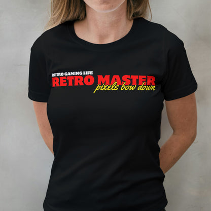 woman wearing retro master graphic tee