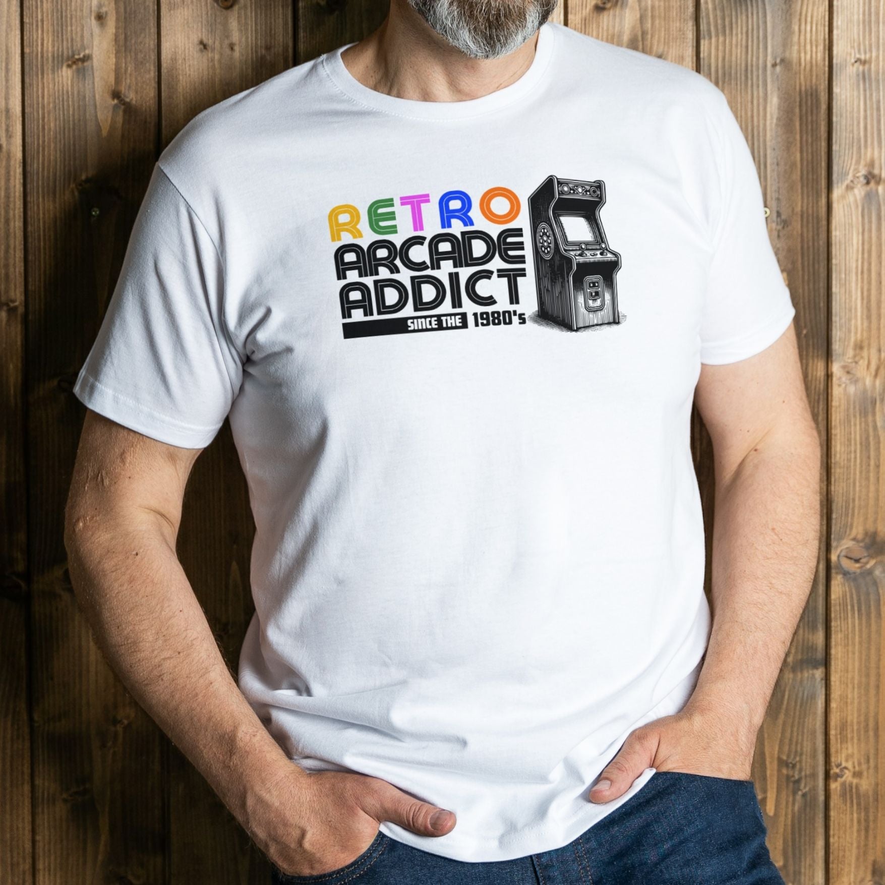 retro arcade cab graphic tee man