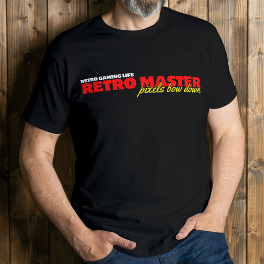 man wearing retro master t shirt