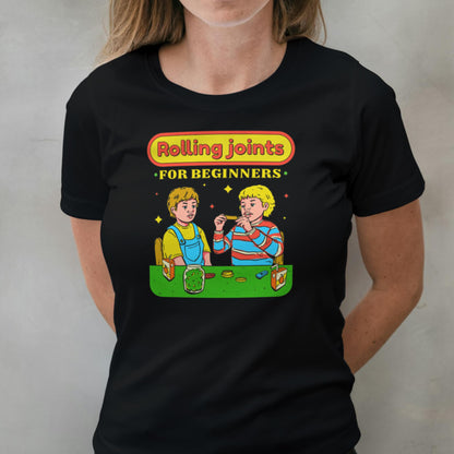 woman wearing rolling joints graphic tee