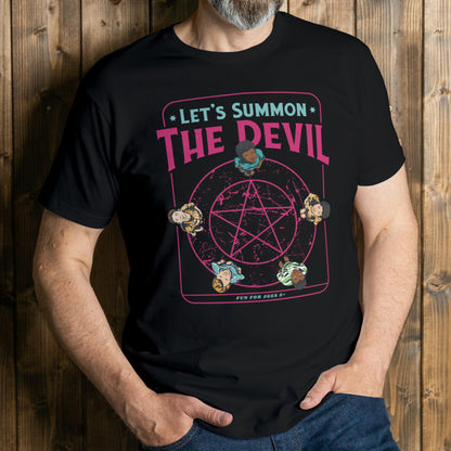 man wearing summon the devil t shirt