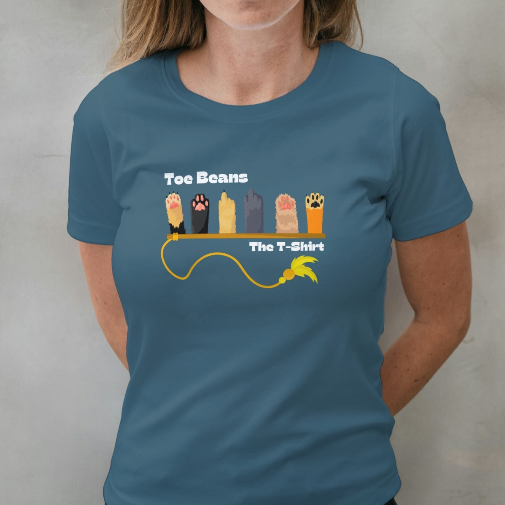 woman wearing toe beans graphic tee