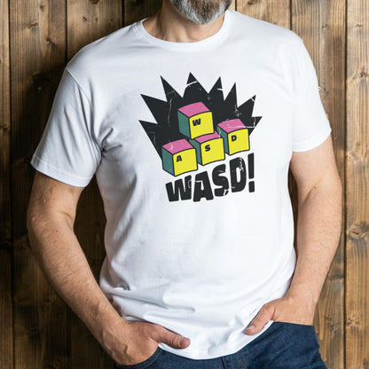 man wearing wasd graphic tee 